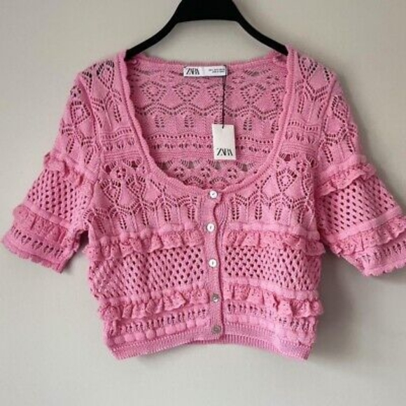 COPY - Nwt zara pointelle knit cardigan sweater in barbie pink - Picture 6 of 6